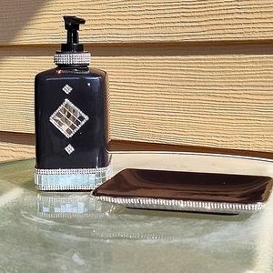 2 Piece Black Ceramic Bling Bathroom Set
